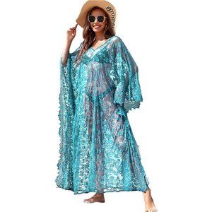 HOT BIKINI Cover up Robe Eyelash Lace Soft Peacock blue